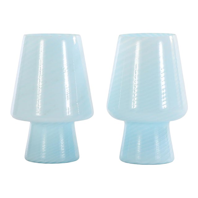 1990s Italian Blue Glass Boudoir Lamps - a Pair For Sale