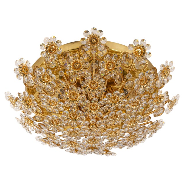 Petite Gilt Brass Cut-Glass Flower Flush Mount by Palwa, Germany, 1970s For Sale - Image 12 of 12