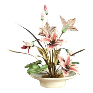 Winifred Cole Madonnna Lily Pottery Flowers & Brass Brutalist Sculpture For Sale