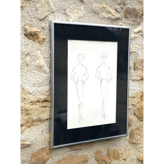 Vintage, Signed, Framed, Pencil Sketches by Berthe Duquaine, 1951 For Sale - Image 14 of 18