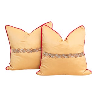 Pair of Tara Zardozi-Embroidered Silk Pillow Covers For Sale