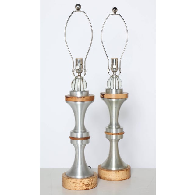 1950s Russel Wright Spun Aluminum, Maple and Crystal Ball Table Lamps - A Pair For Sale - Image 10 of 12