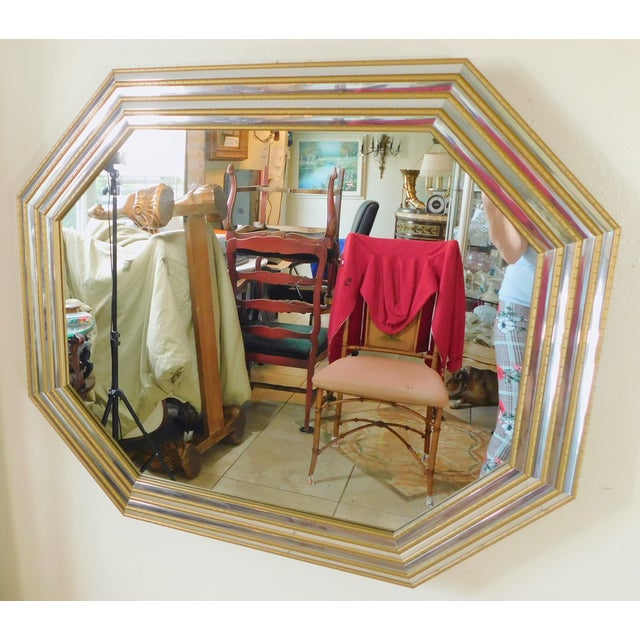 Gold Vintage Mid Century Silver & Gold Faux Bamboo Octagonal Hanging Wall Mirror For Sale - Image 8 of 10