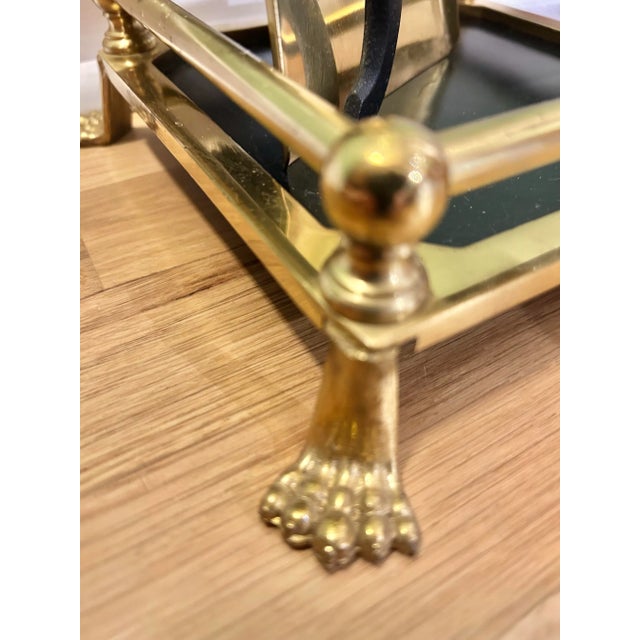 1970’s Colonial Revival Brass Fireplace Tools With Paw Foot Gallery Stand For Sale In New Orleans - Image 6 of 12