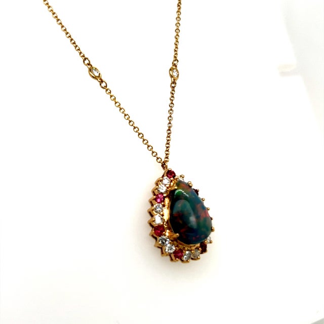 Metal 1990s Australian Black Opal & Diamond Pendant 18" 14k Y Gold 4.45 TCW GIA Certified For Sale - Image 7 of 9