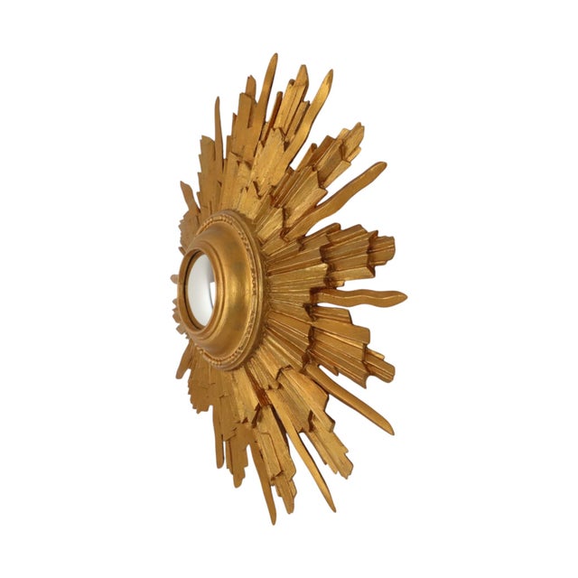 Gold Vintage Convex Sunburst Mirror in Gilt Wood, 1950s For Sale - Image 8 of 17