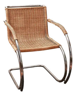 Modern MR20 Armchair in Wicker and Chromed Metal attributed to Ludwig Mies Van Der Rohe, 1960s