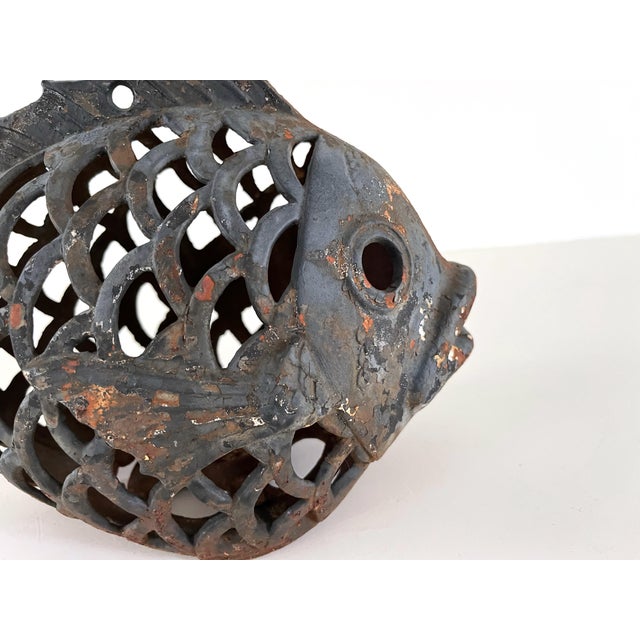 Metal Mid Century Japanese Cast Iron Fish Lantern For Sale - Image 7 of 12