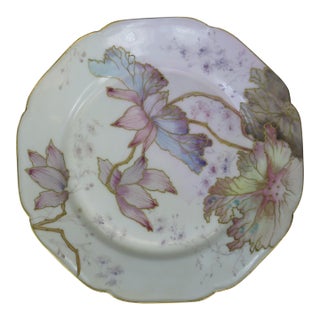Early 20th Century Dessert Plate H&Co Heinrich Selb Bavaria Hand Painted Watercolor Pink & Purple For Sale