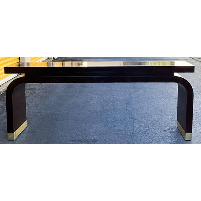 Asian Alessandro for Baker Furniture Asian Modern Ming Style Lacquer & Brass Console Table For Sale - Image 3 of 8