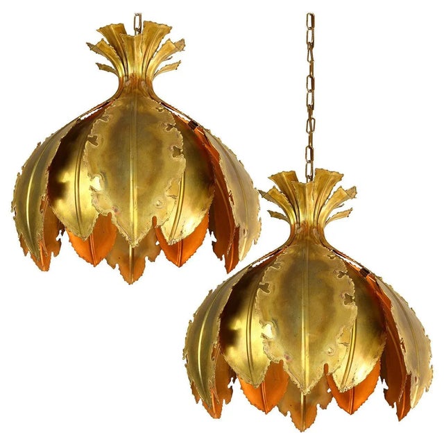 Brutalist Acid Treated Brass Pendant Lamps by Svend Aage for Holm Sorensen, Set of 2 For Sale - Image 9 of 9