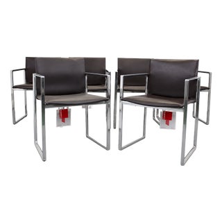 Eve 184 Armchairs in Leather and Steel by Piero Lissoni for Cassina, 2010s, Set of 6 For Sale