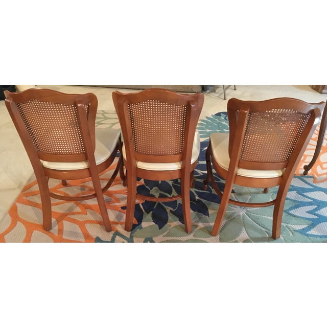 French Provincial Shelby Williams 1960’s French Provincial-Style Breakfast Nook Square-Top Table and 3 Cane-Back Chairs - Set of 4 For Sale - Image 3 of 11
