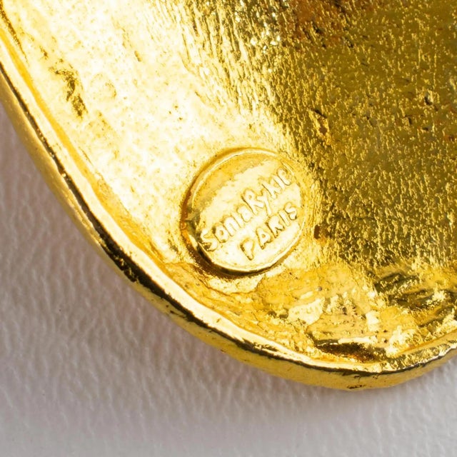 Metal Sonia Rykiel Gilded Floral Dangle Clip Earrings with Palmtree Design For Sale - Image 7 of 9