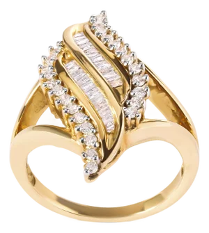 10K Yellow Gold 1/2 Cttw Round and Baguette Cut Diamond Cocktail Ring (H-I Color, I1-I2 Clarity)
