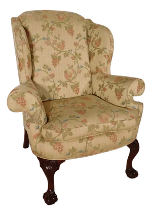 Kindel Winterthur Mahogany Upholstered Wing Wingback Fireside Easy Chair