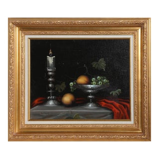 Still Life With Green Grapes, Paul Pinard Oil on Canvas, Signed L.l. For Sale