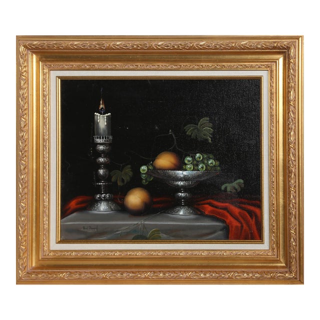 Still Life With Green Grapes, Paul Pinard Oil on Canvas, Signed L.l. For Sale