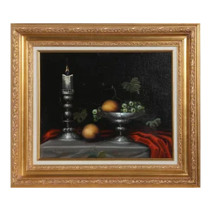 Still Life With Green Grapes, Paul Pinard Oil on Canvas, Signed L.l.