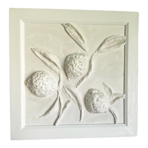 Plaster Lemon Plant Wall Art – Clay Bas Relief by Tatiana Duperault | Wabi Sabi Japandi Decor, Framed