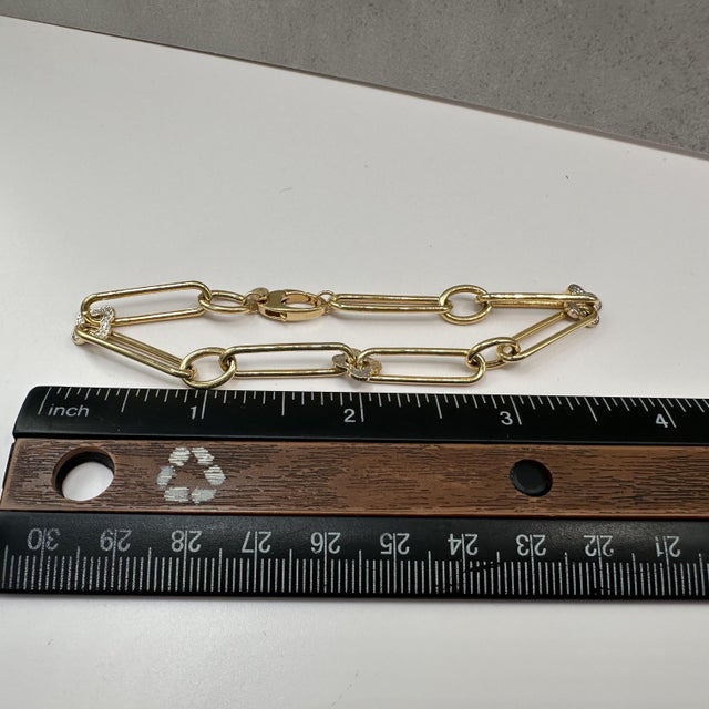 Italian Paperclip Bracelet 14kt Yellow Gold Two Tone 7.75in 4.4g For Sale In New York - Image 6 of 6