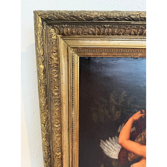 Paint Antique 19c. Original Oil Painting French School Huntress, Signed, Gild Frame For Sale - Image 7 of 8