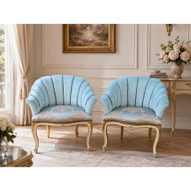 1980s Artisan Louis XV Gold Beech Blue Side Chairs-Pair For Sale - Image 11 of 11