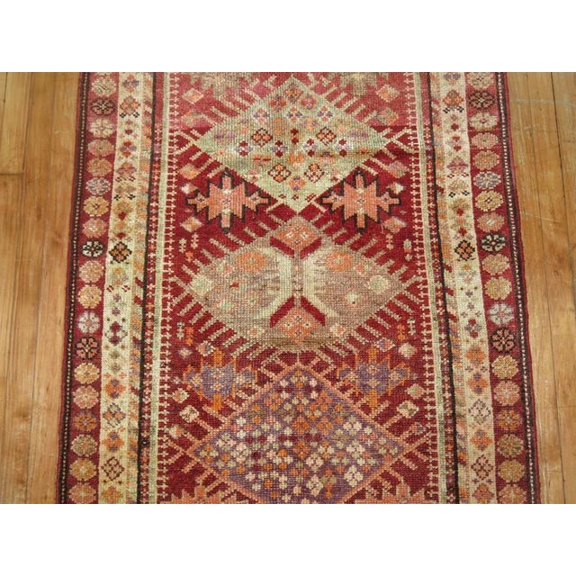 Folk Art Mid-20th Century Zabihi Collection Red Geometric Turkish Anatolian Runner - 3'3" x 11'6" For Sale - Image 3 of 6
