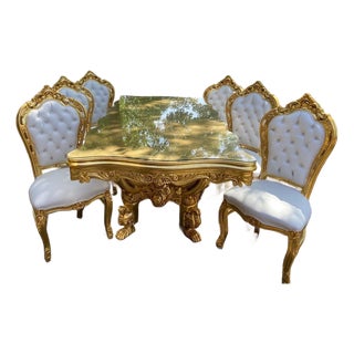 1980 Italian Baroque Gold Beech Dining Set - 7 PCS For Sale