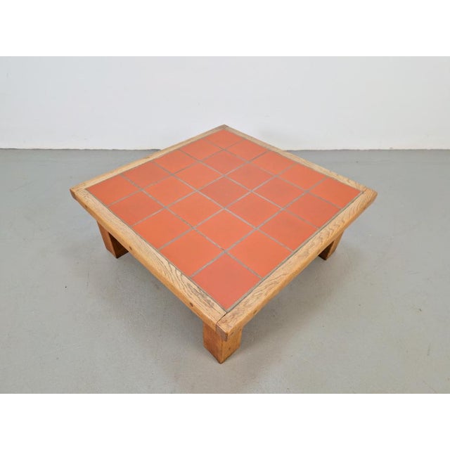 Brown Brutalist Oak Coffee Table with Terracotta Tiles, 1950s For Sale - Image 8 of 15
