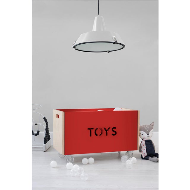 Nico & Yeye Toy Box Chest on Casters Birch Wood Veneer Red Chairish