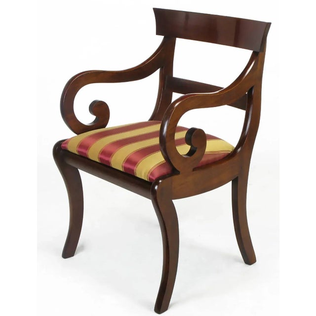 Four Mahogany Regency Scrolled Arm Dining Chairs For Sale - Image 4 of 8