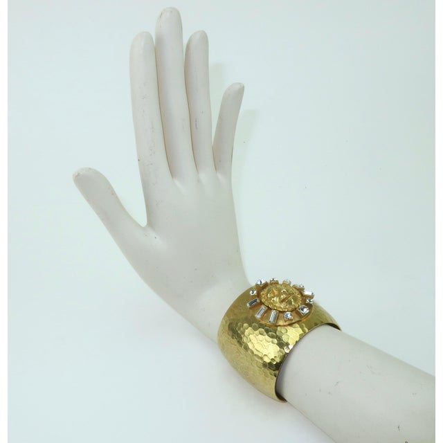 Gerard Yosca Gold Plate & Rhinestone Cuff Bracelet With Lion Motif For Sale - Image 12 of 12