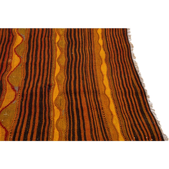 1960s Vintage Turkish Kilim Orange Handmade Stripe Wool Rug For Sale In New York - Image 6 of 10