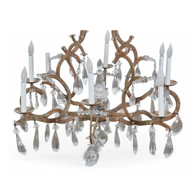 Rustic Dennis and Leen Iron and Crystal Chandelier For Sale - Image 3 of 8