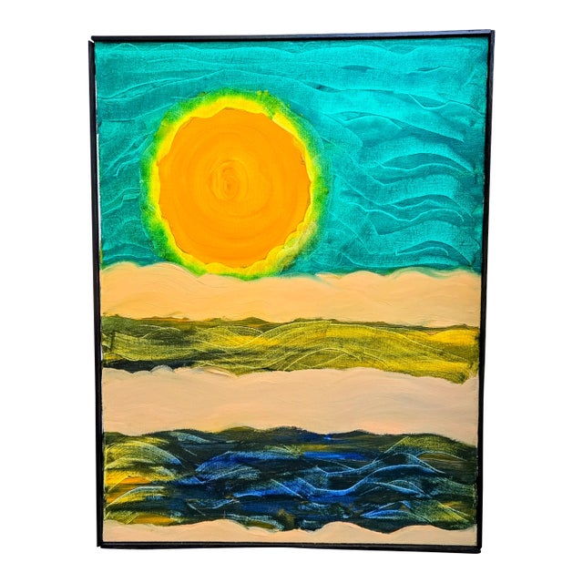 Primitive Futurism "Celestial Sunflowers" Oil Painting by Artist John Carnright For Sale