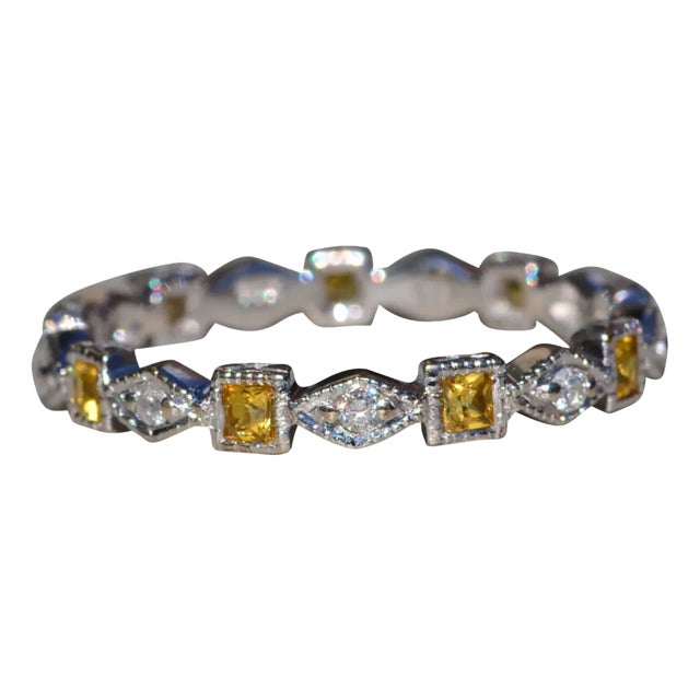The Bartell: Ladies 14K White Gold Eternity Band set with Citrine and Diamonds For Sale