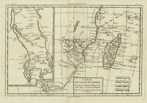 Antique Map of Mozambique Channel with Madagascar and Inset of Cape Region, 1780