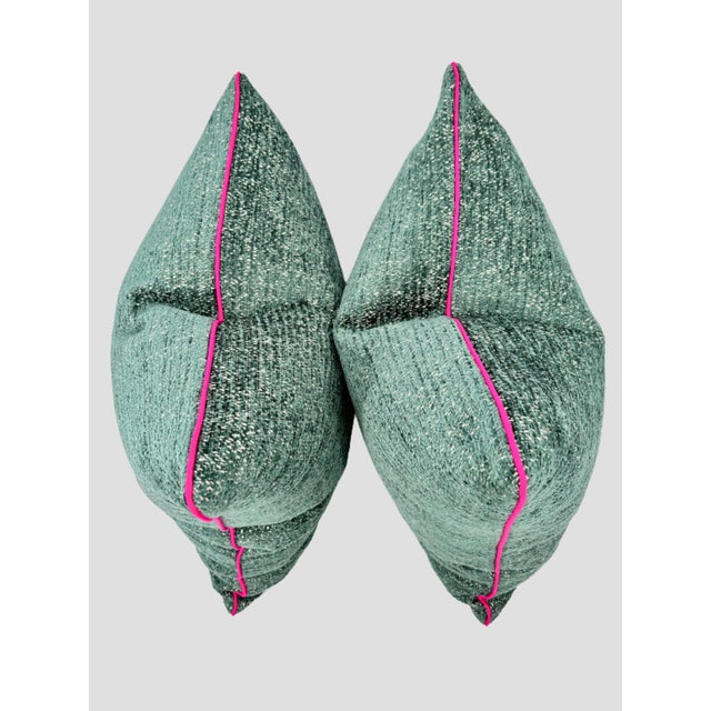 Peacock Blue Chenille Pillow Pair For Sale In Greensboro - Image 6 of 8