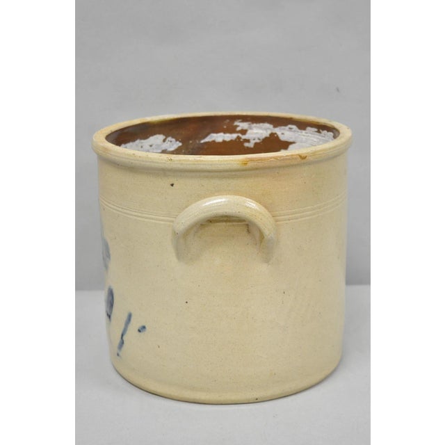 Antique a.e. Smith & Sons Cobalt Blue Painted Flower 3 Gallon Stoneware Crock For Sale - Image 10 of 15