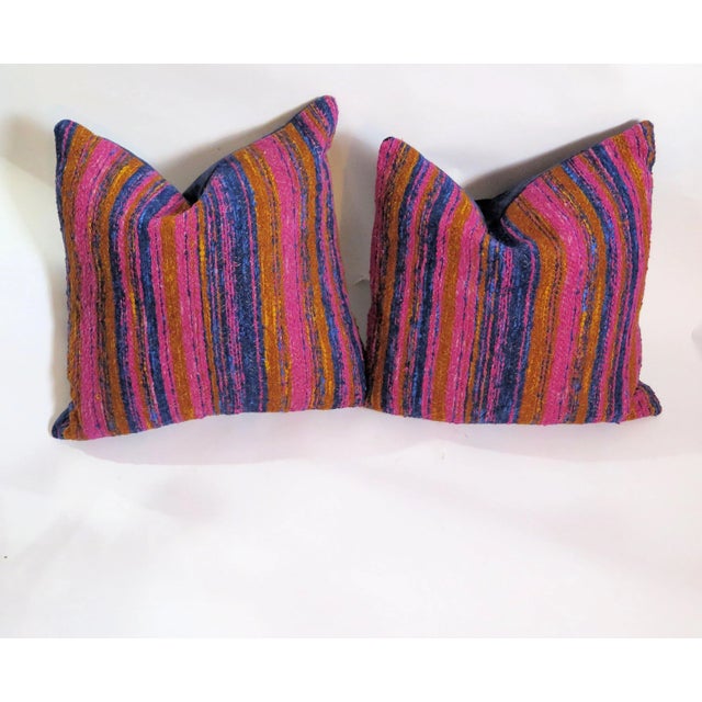 Mid 20th Century Mid 20th Century Hand Woven Cotton Multi-Color Pillows - A Pair For Sale - Image 5 of 5
