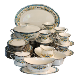 1970s Fair Lady by Lenox Discontinued Ivory Platinum Porcelain Dinnerware Set Service for 8 - 47 Pieces