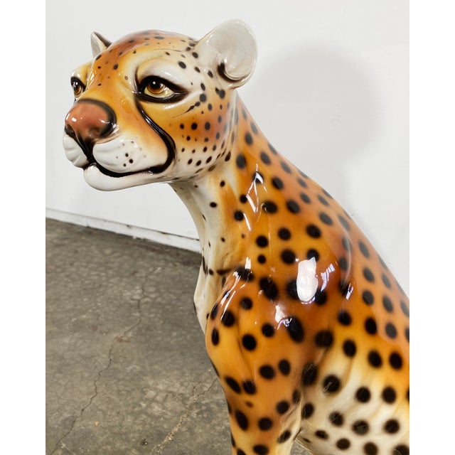 Ceramic Vintage Italian Capodimonte Ceramic Cheetah Sculpture For Sale - Image 7 of 10