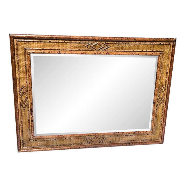 Large Bamboo and Rattan Beveled Mirror For Sale