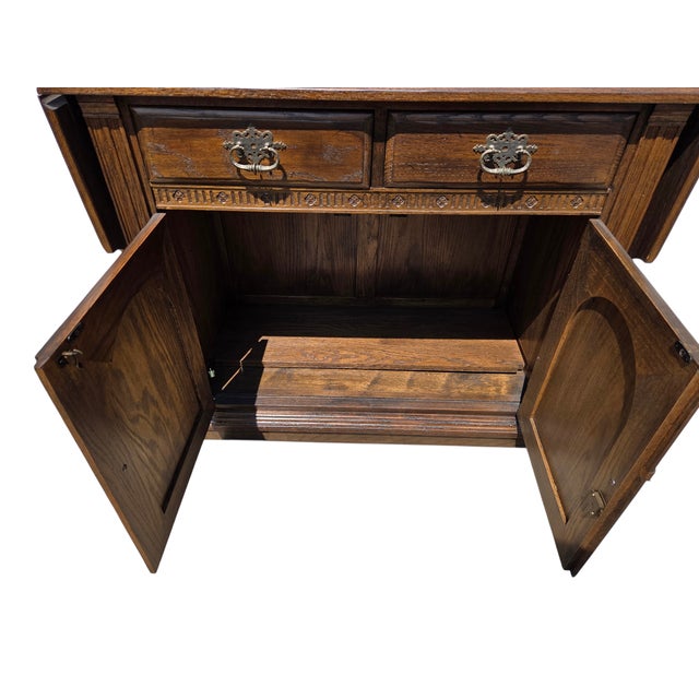 Wood Ethan Allan Charter Oak Jacobean Sideboard Bar Console Server Liquor Cabinet For Sale - Image 7 of 18
