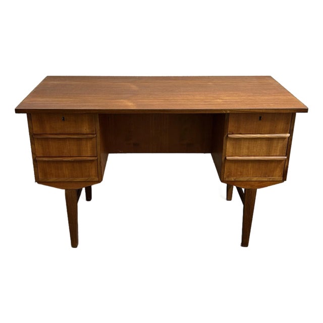 1960s Danish Teak Mid Century Modern Freestanding Desk With Bookshelf Back With Original Key For Sale
