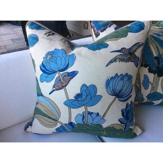 Contemporary GP and J Baker “Nympheus” Aqua 20" Pillows - A Pair For Sale - Image 3 of 6