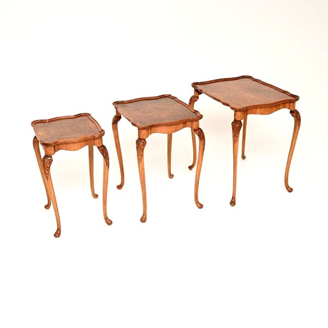 1930s Antique Burr Walnut Nest of Tables, 1930, Set of 3 For Sale - Image 5 of 11
