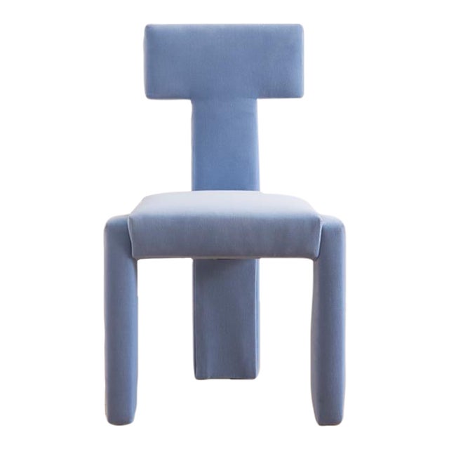 Segment Highback Dining Chair in Blue Hydrangea Velvet For Sale