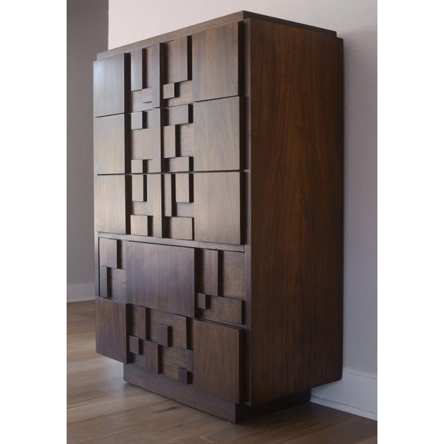 Vintage MCM Lane Brutalist Staccato Highboy Dresser For Sale In San Francisco - Image 6 of 13